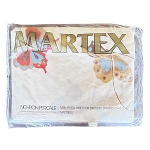 Vintage Martex Butterfly Twin Fitted Sheet No Iron Percale WestPoint Pepperell